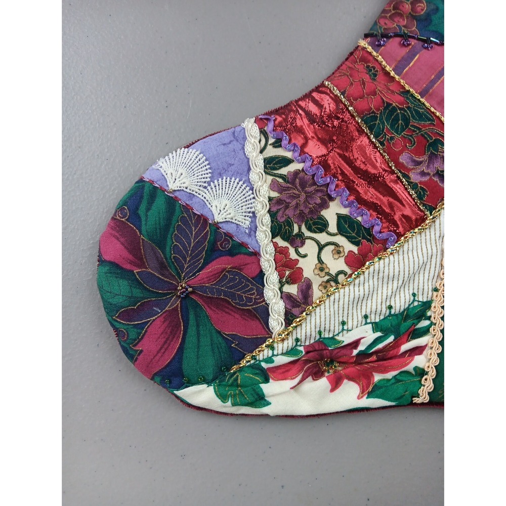 Red Velvet Christmas Stocking Handmade Sequins Charms Vintage Cottagecore‎ - Picture 3 of 8